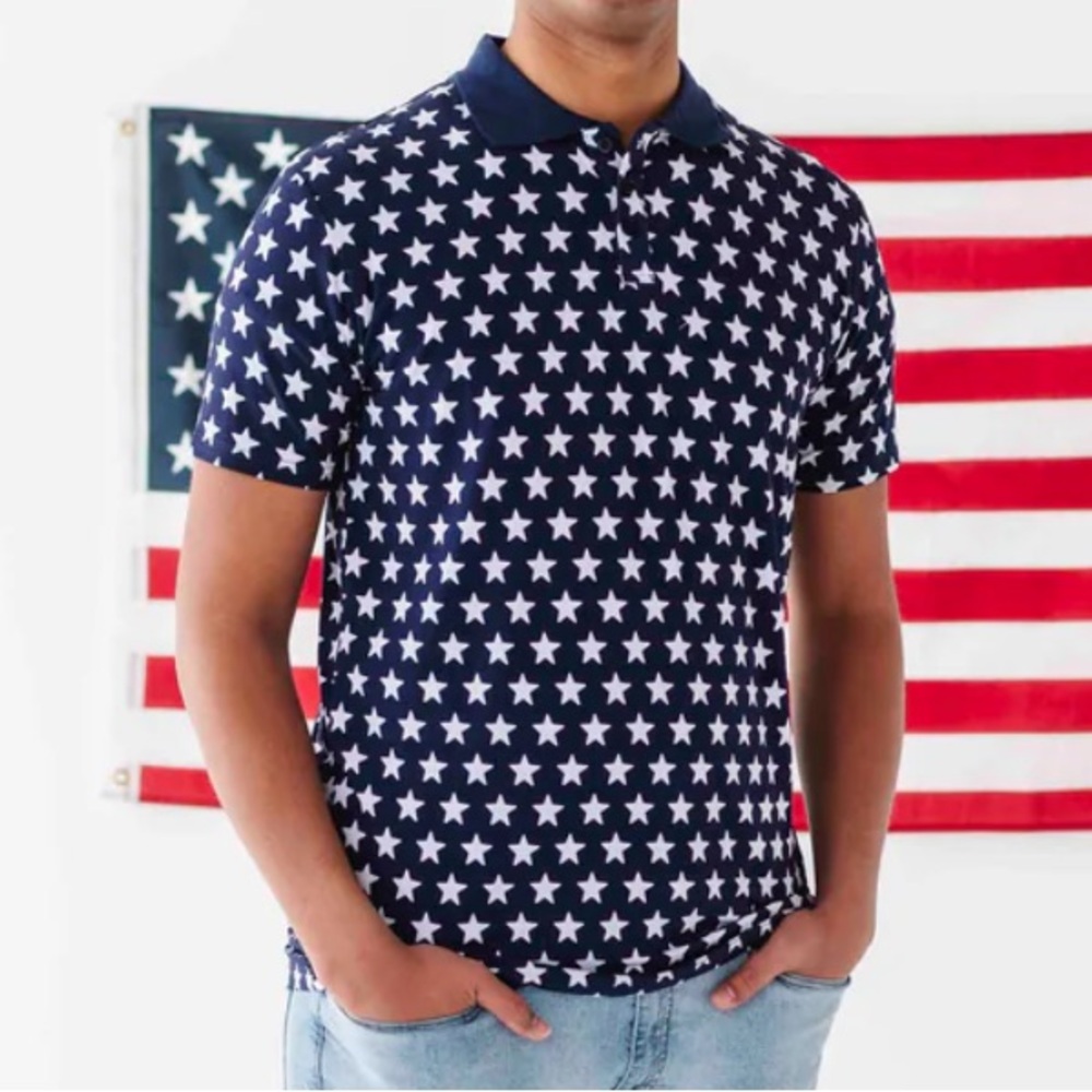 Bums & Roses Navy Star Print Polo Shirt XXL